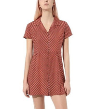 Vans Tipper Button-Up Midi Dress Retro Floral Tea Style Orange Small