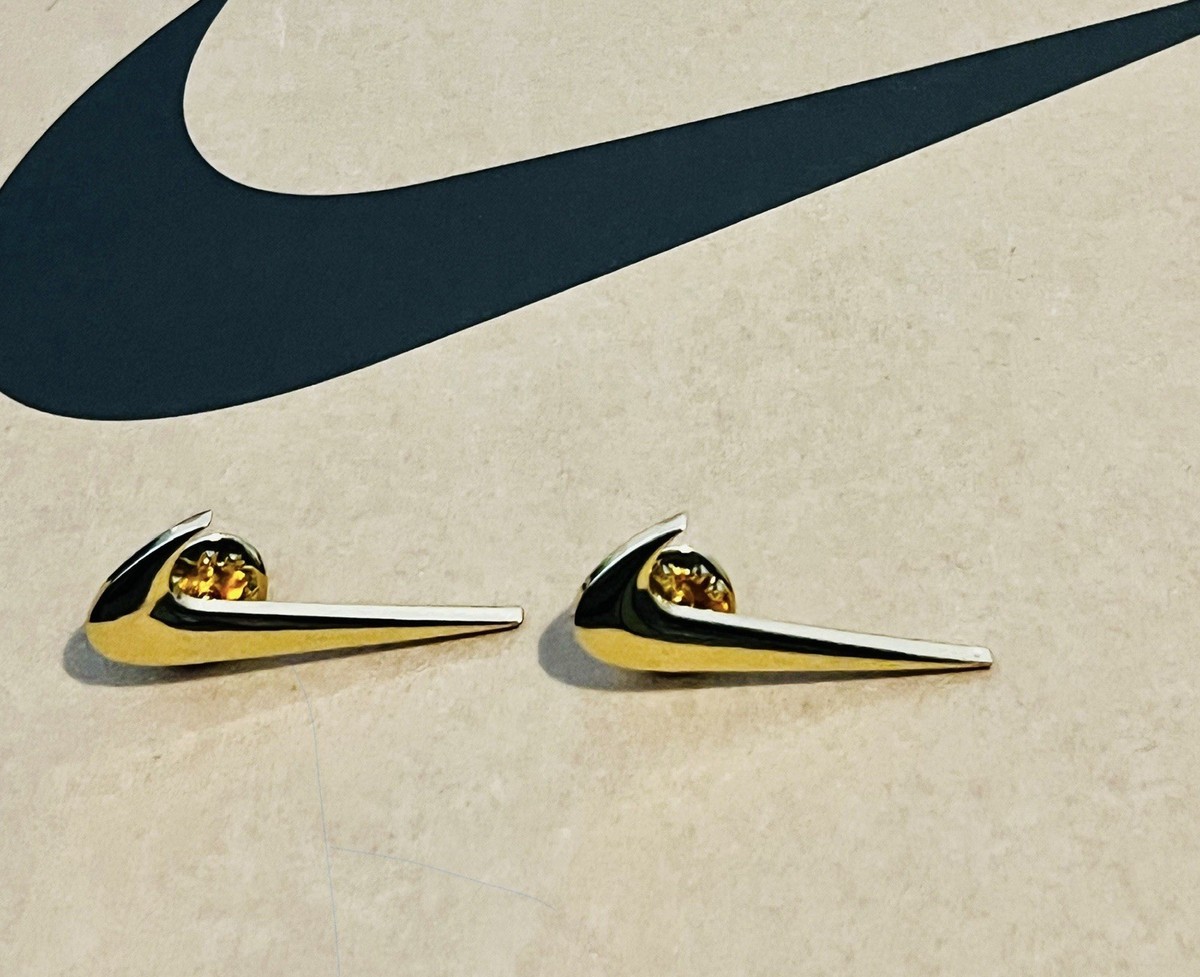 2 Piece Authentic Nike Golden Swoosh Logo Pin Lapel Set For