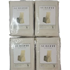 LOTF OF 4 SureFit LONG Dining Chair Slipcover Cotton Duck Natural Relaxed Fit