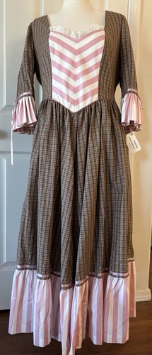 Replica Damen L-XL Prairie Western rosa & braun Maxikleid Bindeband Taille Rüschensaum