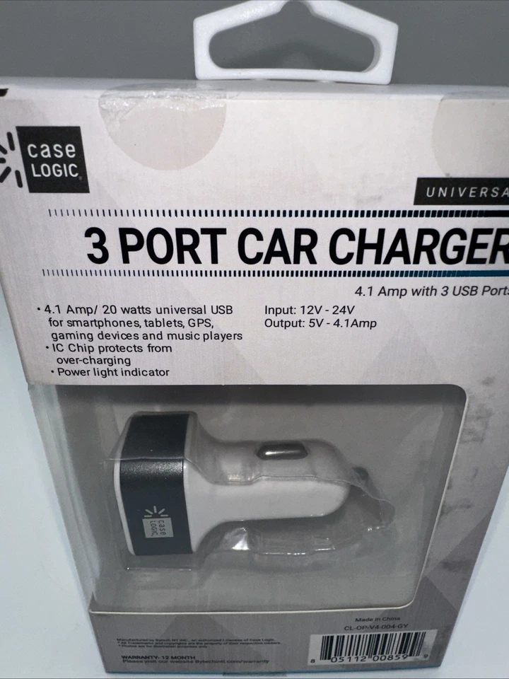 Case Logic 4.1 Amp 3-Port USB Car Charger Universal Smart phone, Tablet, Gps - Image 3 of 4