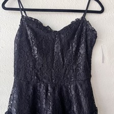 Windsor Lace Ruffle Dress Womens Black Tiered Sweetheart Mini Size S