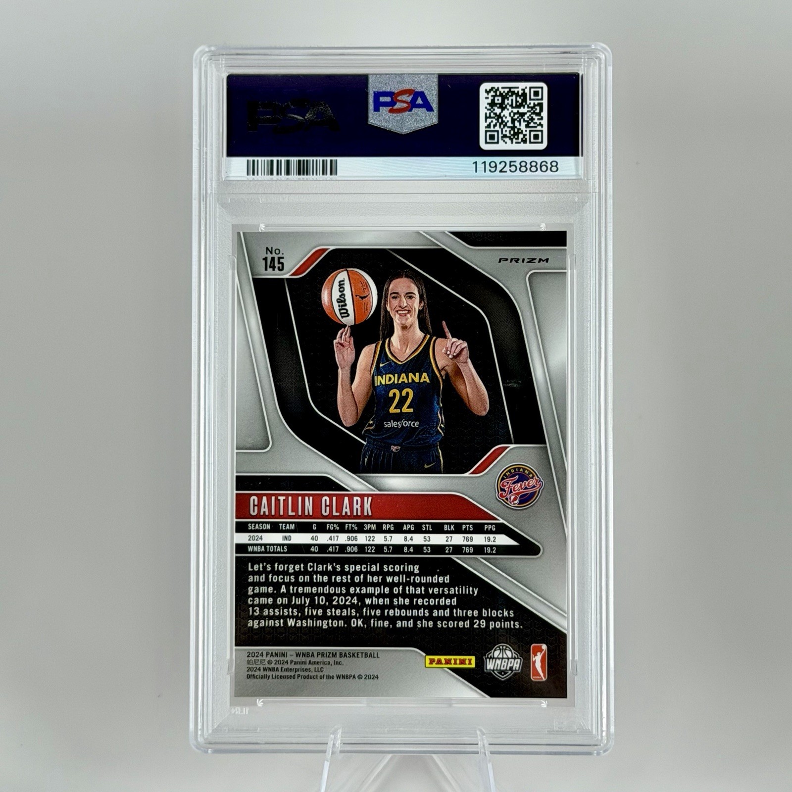 Caitlin Clark 2024 Prizm WNBA Orange Ice Rookie #145 PSA 10 Gem Mint RC view 2
