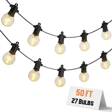 Outdoor String Lights 50 Feet G40 LED Patio Lights, Plug-In, 25+2 Plastic Edison