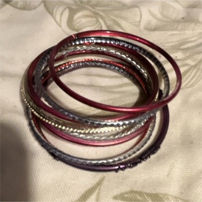 Tiny little girls Metal Bangle Bracelets Set, Red Silver Purple, Round Shape