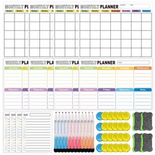4 Sets Magnetic Fridge Planner Whiteboard Kit, Monthly Weekly Daily Calendar