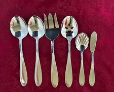 Oneida Cresta Hostess Serving Set of 6 Stainless Steel GLOSSY Flatware 18/0