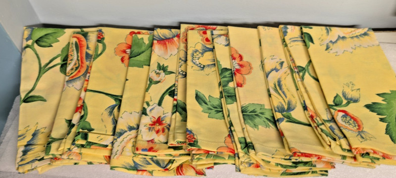 April Cornell Yellow Floral Napkins Set of 12 Orange Green Blue Older Pattern