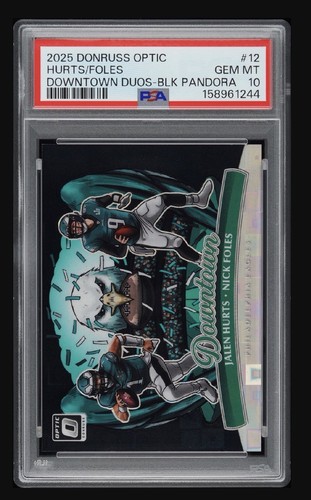 Jalen Hurts / Nick Foles [Black Pandora] #12 2025 Panini Donruss Optic Downtown Duo card