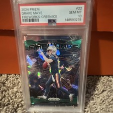 Panini 2024 Prizm Fireworks Drake Maye Green Ice #22 Rookie PSA 10 Patriots