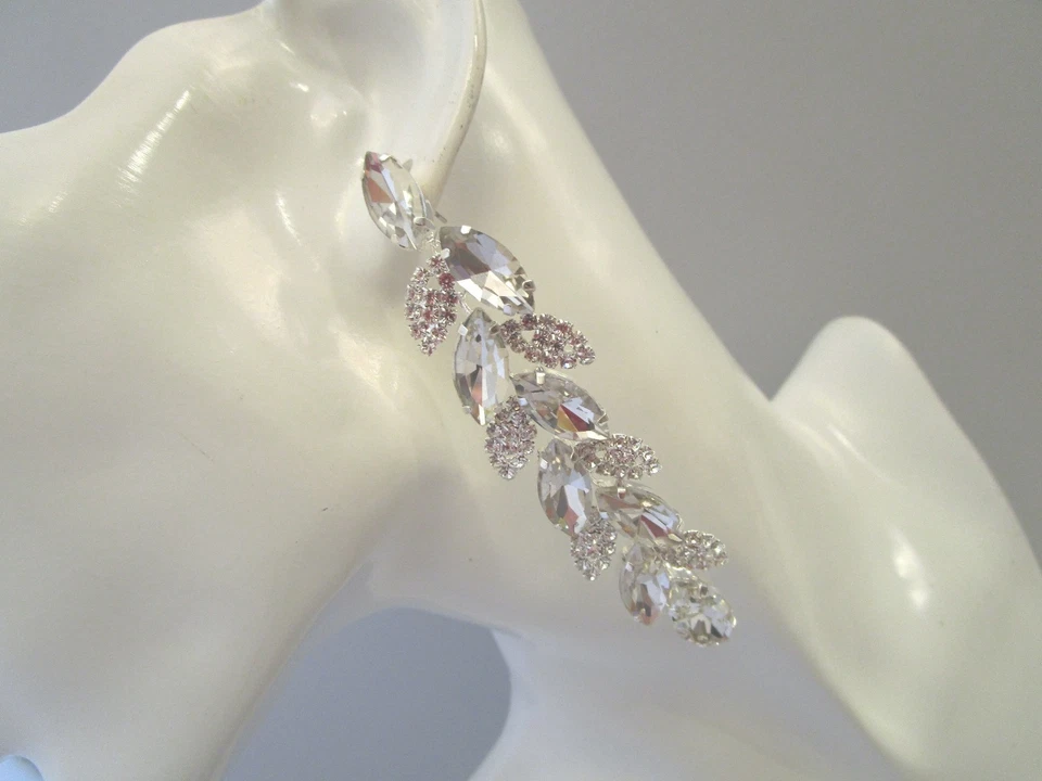 XL Strass Ohrringe Ohrstecker Ohrhänger Statement lang Silber Klar Bling o761 - Bild 2 von 4