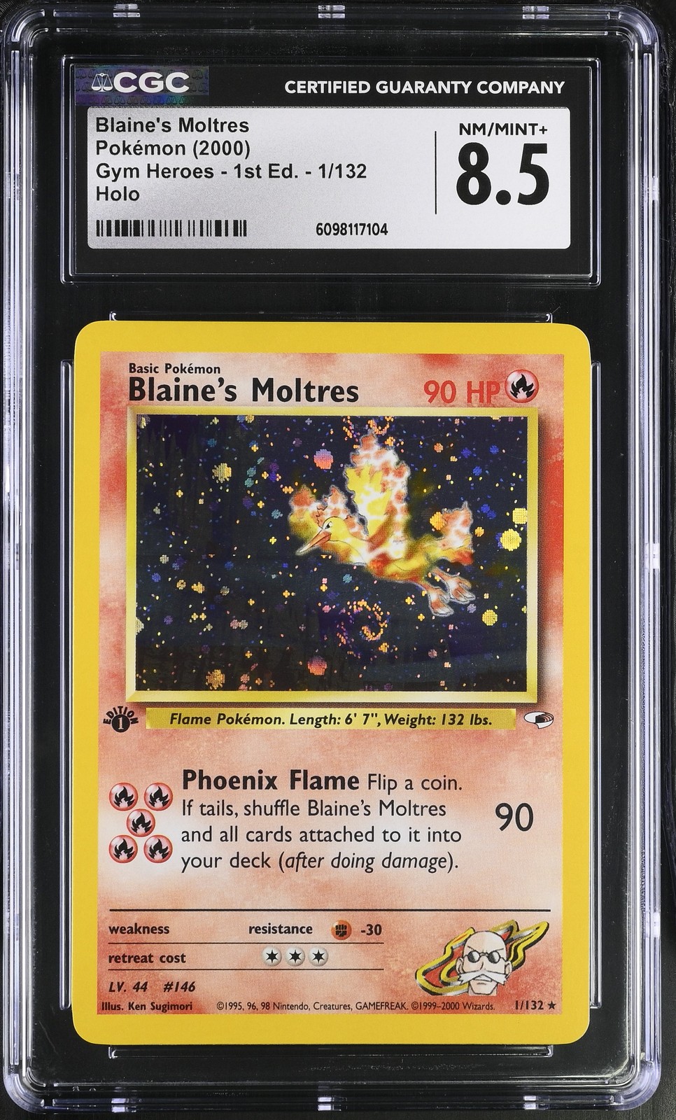 CGC 8.5 Blaine's Moltres Gym Heroes 1st Edition 1/132 Holo DOUBLE SWIRL Pokemon