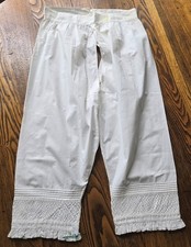 Antique SPLIT LEG BLOOMERS pantaloons Victorian white cotton pleated RUFFLED