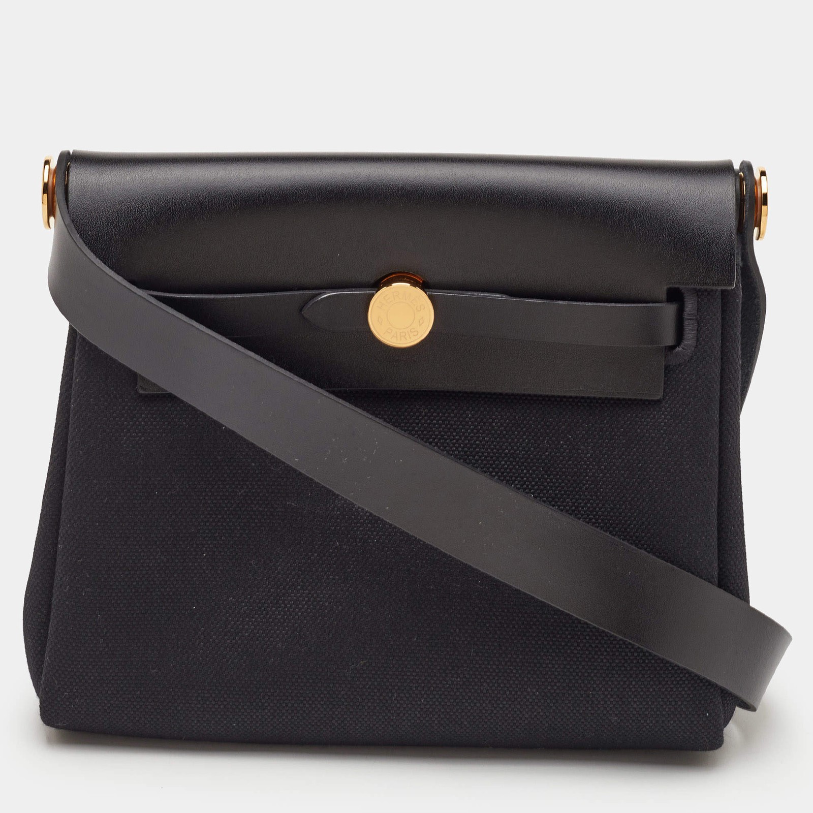 Hermes Herbag Zip 20 Black Military Canvas and Vache Hunter Top Handle Bag