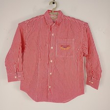 VTG Guess Jeans Button Down Shirt LS Youth Size 12 Red White Striped Made n USA