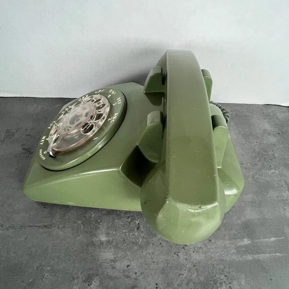 Sistema de campana vintage dial giratorio teléfono aguacate verde mediados de siglo decoración retro Foto 4 de 4