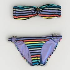 Vintage 90s y2k Bikini swimsuit bandeau high cut sparkle metallic Rainbow M