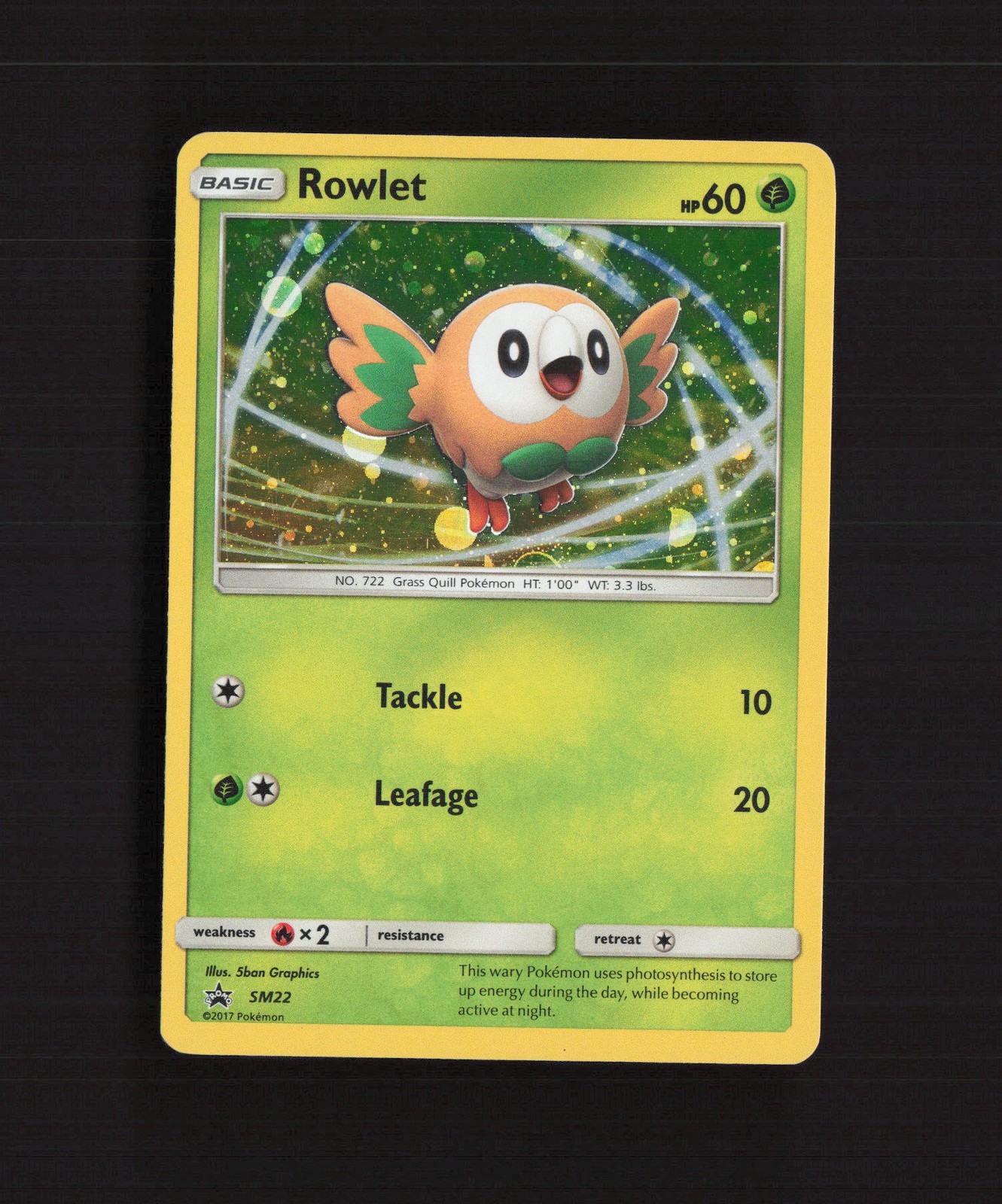 Rowlet SM22 Sun & Moon Black Star Promo Cosmos Holo Pokemon Card MP
