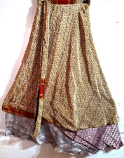 Incredible-art Vintage Silk Sari Magic Wrap Skirt Reversible Double Layer skirt,