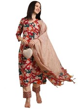 GoSriKi Women's Rayon Blend Straight Printed Kurta with Pant Dupatta