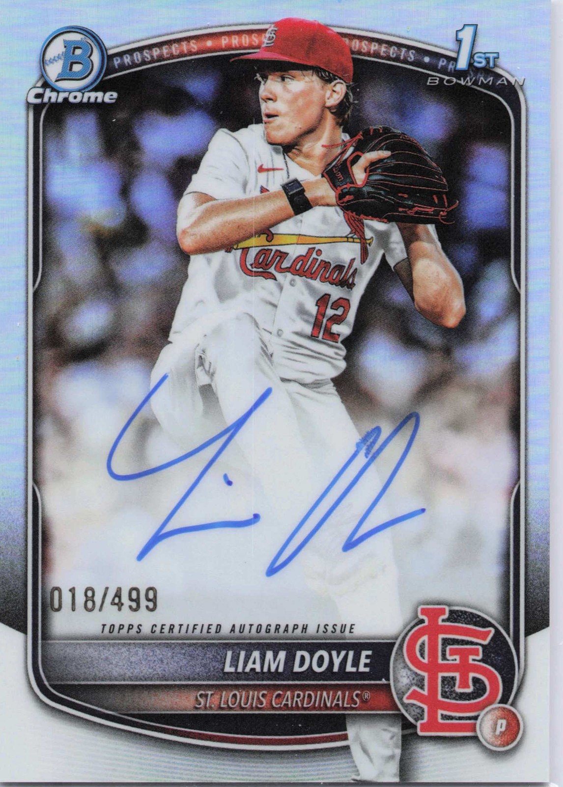Liam Doyle 2025 Bowman Draft #CPA-LD Chrome Prospect Refractor #/499 Auto