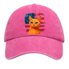 Vintage Washed Orange Cat Portrait Print Baseball Cap, Cat Lovers/Pet Parents