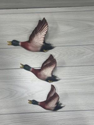 Set of 3 Ceramic Flying Mallard Duck Wall Pockets Wall Decor Made In Hayward WI