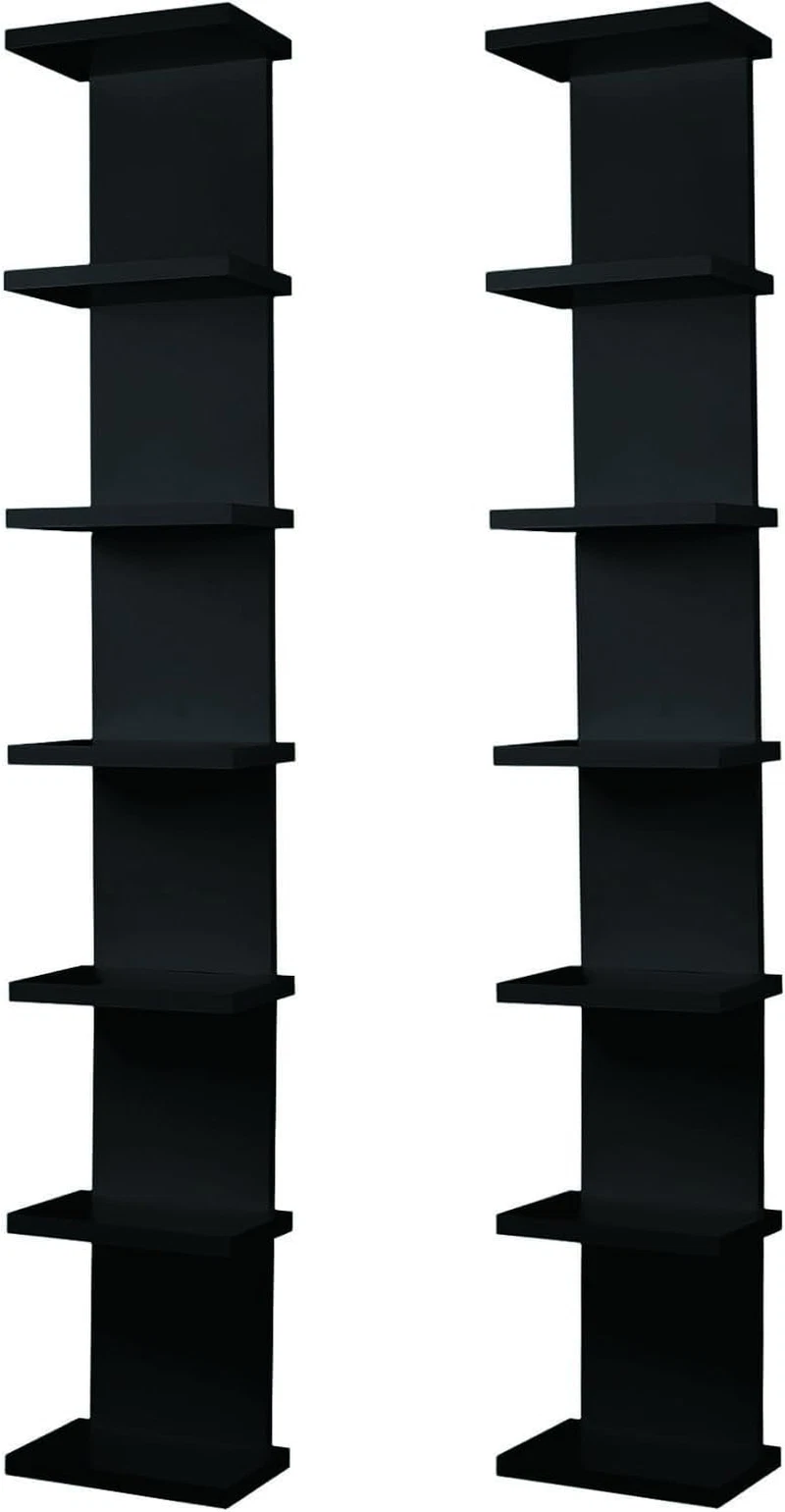 7 Tier Floating Wall Shelf - 2 Pack Compact Vertical Storage for Any Room
