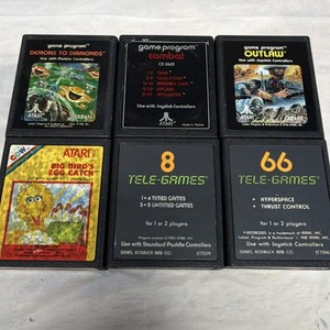 Atari Sears Game Cartridge Lot Big Bird Demons Diamonds Combat Outlaw Tele-Games