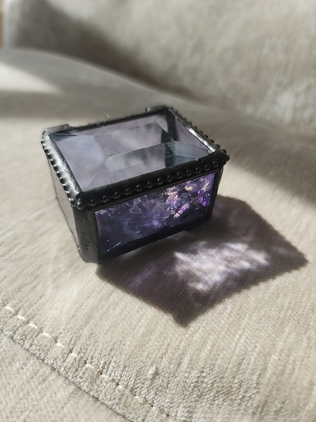 Devlin Light Purple Mini Glass Keepsake Box with Beveled Lid