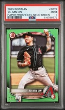 2025 BOWMAN PAPER PROSPECTS NEON GREEN #BP27 YU-MIN LIN 371/399 PSA 9
