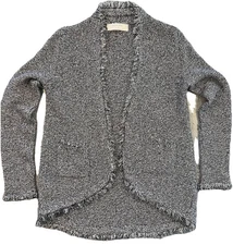 Gray Metallic Zara Open front Cardigan Fringe Edge Festive Holiday Christmas M
