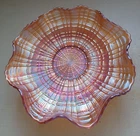 Fenton 9" MARIGOLD PLAID RUFFLED BOWL -- NICE