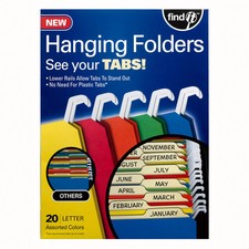 Find It Tab View Hanging File Folders Letter Size 25-Pack Assorted Colors