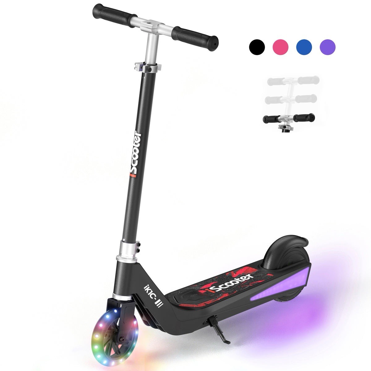 iScooter iKIC Kids Kick Electric Scooter Black Folding LED L