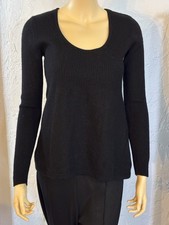 Merino Wool Cashmere Blend Pullover Sweater Black Long Sleeve Woman Sz M Fever
