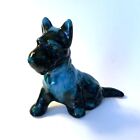 Vtg Scottish Terrier Dog Ceramic Figurine Drip Blue Glaze 6" long 5" tall