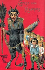 Krampus with a procession of children *Antique Postcard Reproduction*