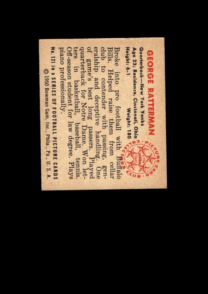 1950 Bowman Set-Break #121 George Ratterman NM-MT OR BETTER *GMCARDS ...