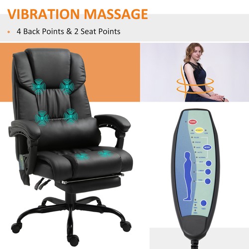 Vinsetto PU Leather Massage Office Chair Height Adjustable Computer Chair Black - Picture 4 of 12