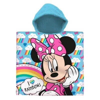 Disney Minnie Maus Kapuzen Poncho Kinder Badetuch Bademantel Strandtuch 60x120cm