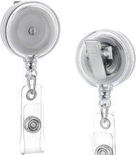 2 Pack Retractable ID Name Badge Holder Reels with Swivel Alligator Clip Clear