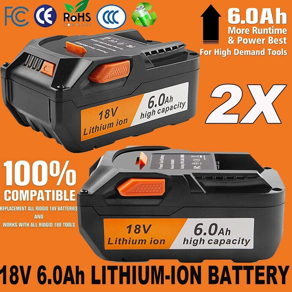 Batería/cargador de 18 voltios para herramienta rígida Ridgid 18V R840087 Hyper Lithium R840085 Foto 3 de 4