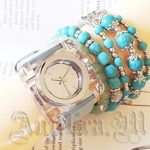 Orologio quadrato TORY BURCH blu cenere Izzie TRB3004 nuovo con etichette