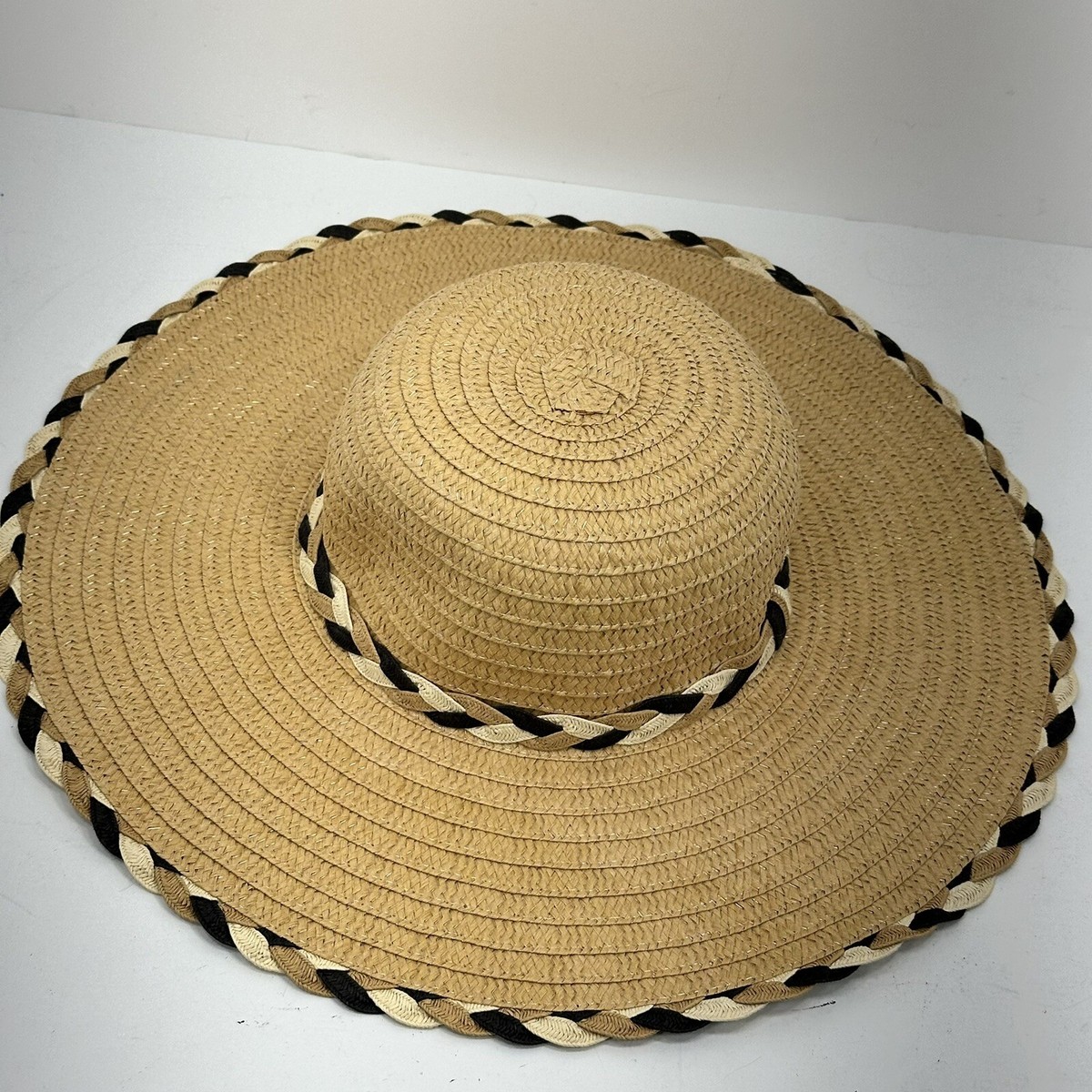 Summer Two-Tone Straw Sun Hat - Beige and Tan American Hats Co Two Tone Vented Ivory and Tan Rancher  main image 4
