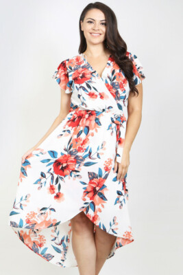 Women's Plus Size Surplice Short Sleeve Multi Color Floral Print Dress 1X 2X 3X