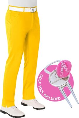 Royal and Awesome Men`s Golf Pants YOLO Yellow Golf Pants Waist 30 - 44