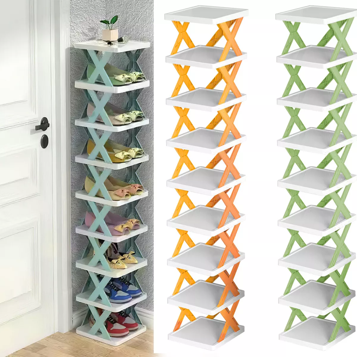 NewHome 9-Tier Shoe Rack Vertical Shoe Organizer Free Standing Storage Shelf in Green