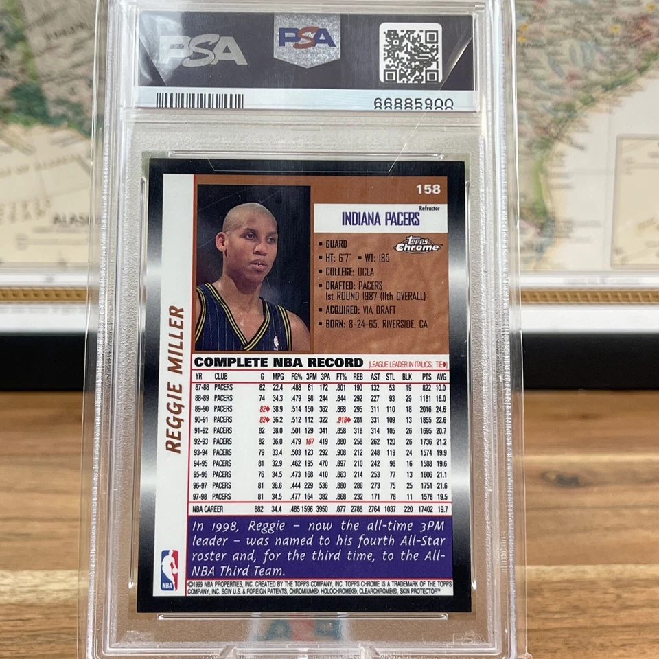 1998 Topps Chrome Reggie Miller Refractor #158 PSA9 HOF - Image 2 of 3