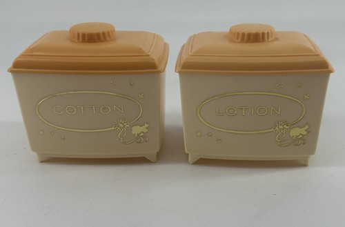 Vtg Baby Nursery Boxes 2 Box SET  Lotion  Cotton Plastic Keepers Vanity